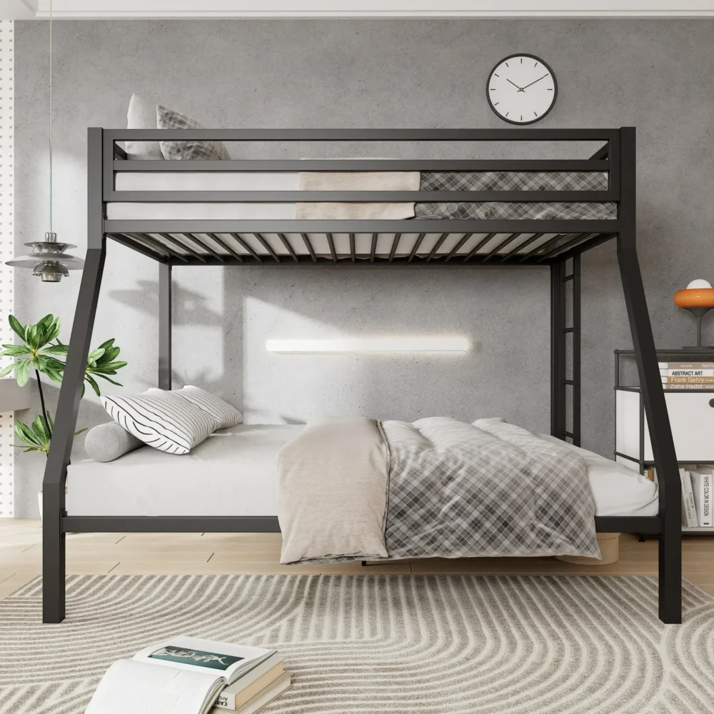 Amolife Twin over Full Size Metal Bunk Bed with Removable Ladder, Full-Length Guardrail, Black - Image 4