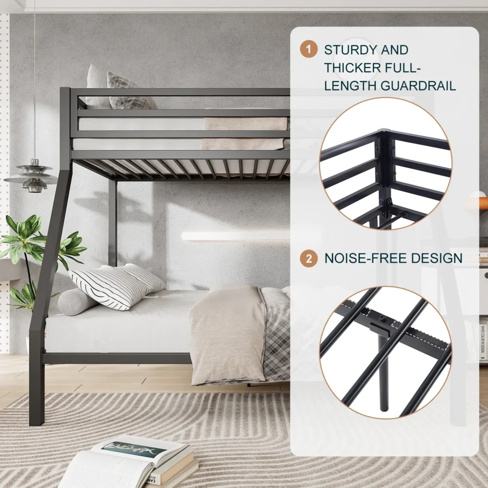Amolife Twin over Full Size Metal Bunk Bed with Removable Ladder, Full-Length Guardrail, Black - Image 3