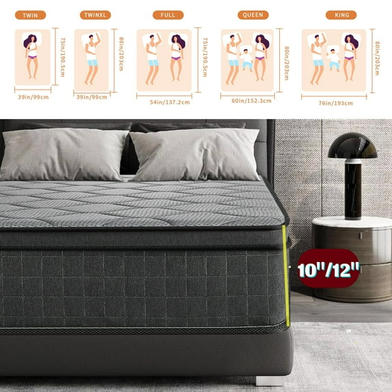 BMMB 12" Twin Breathable Durable Support Hybrid Mattress Memory Foam Pocketed Coils Springs