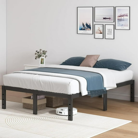 Full Size Metal Platform Bed Frame, Heavy Duty Mattress Foundation with Steel Slats Support, No Box Spring Needed, Black