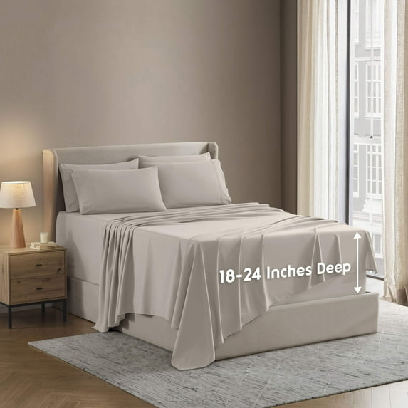 LammaLoe Extra Deep Pocket Queen Sheets set, Fits 18"-24" Mattress, 6 Piece Soft Microfiber Bed Sheet Sets, Linen
