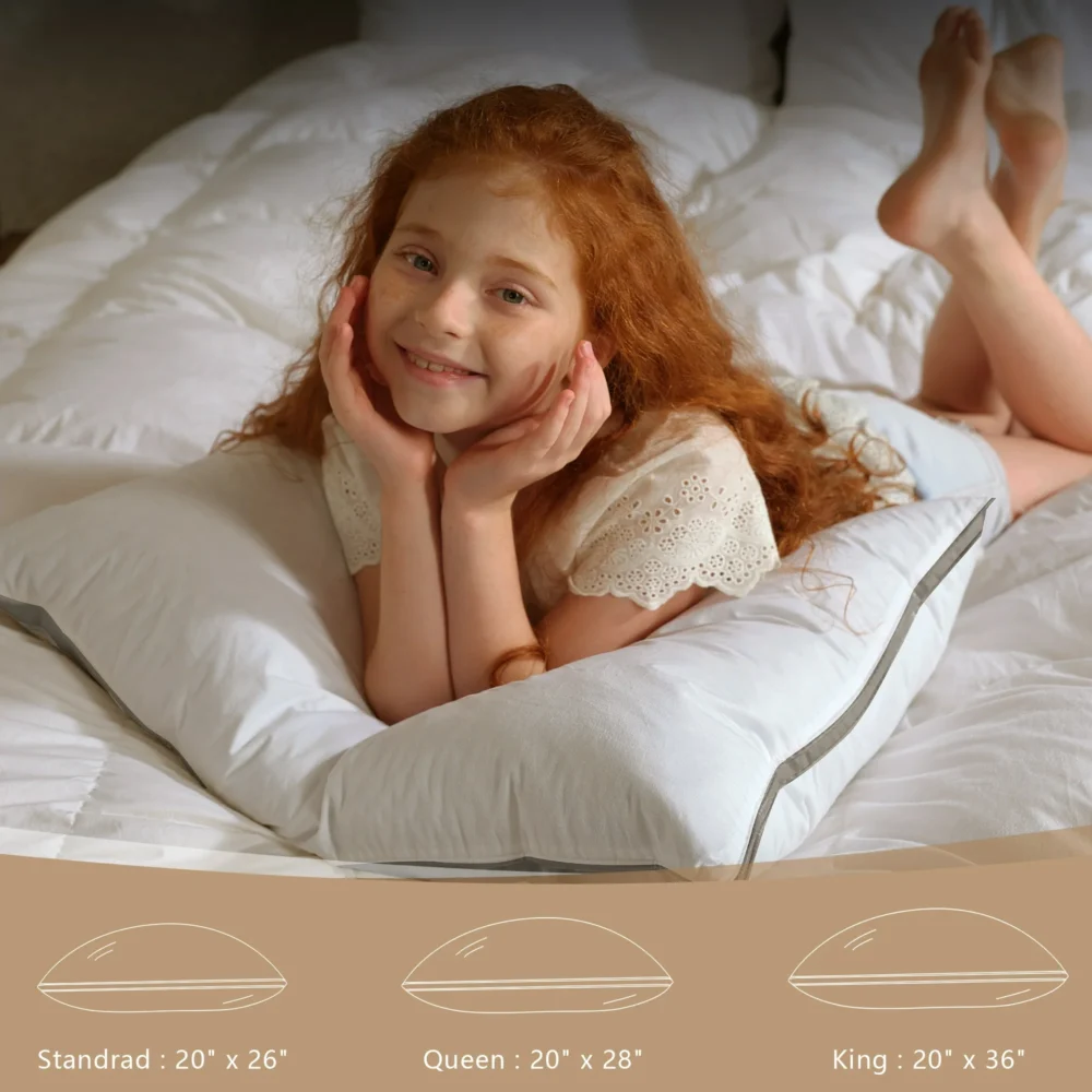 MEUDYT Goose Feather Down Pillows Queen Size Set of 2, 600TC 100% Cotton Cover Hotel Collection Bed Pillows，20"x28" - Image 4