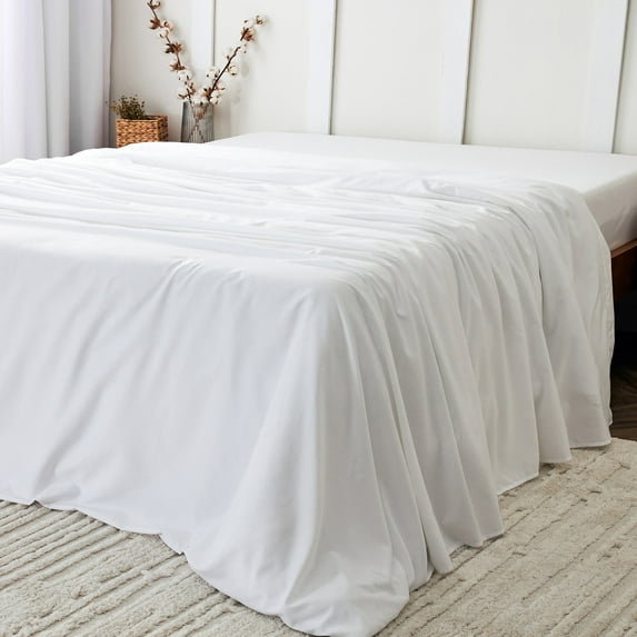 Mellanni Queen Flat Sheet Only, Hotel Luxury Soft Microfiber Top Sheet, 1 Piece, White