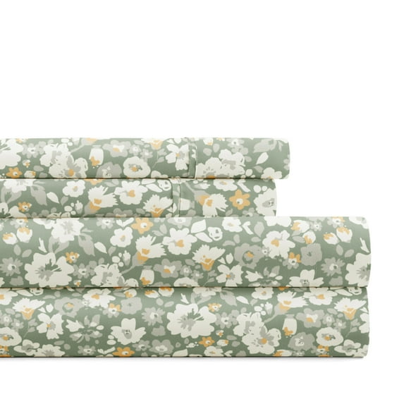 Noble Linens 4 Piece Pattern Microfiber Bed Sheets Set, Floral Dream Eucalyptus, Queen