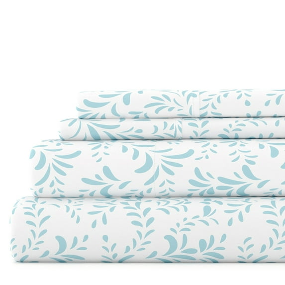 Noble Linens 4 Piece Pattern Microfiber Bed Sheets Set, Light Blue Ultra Burst of Vines, Full
