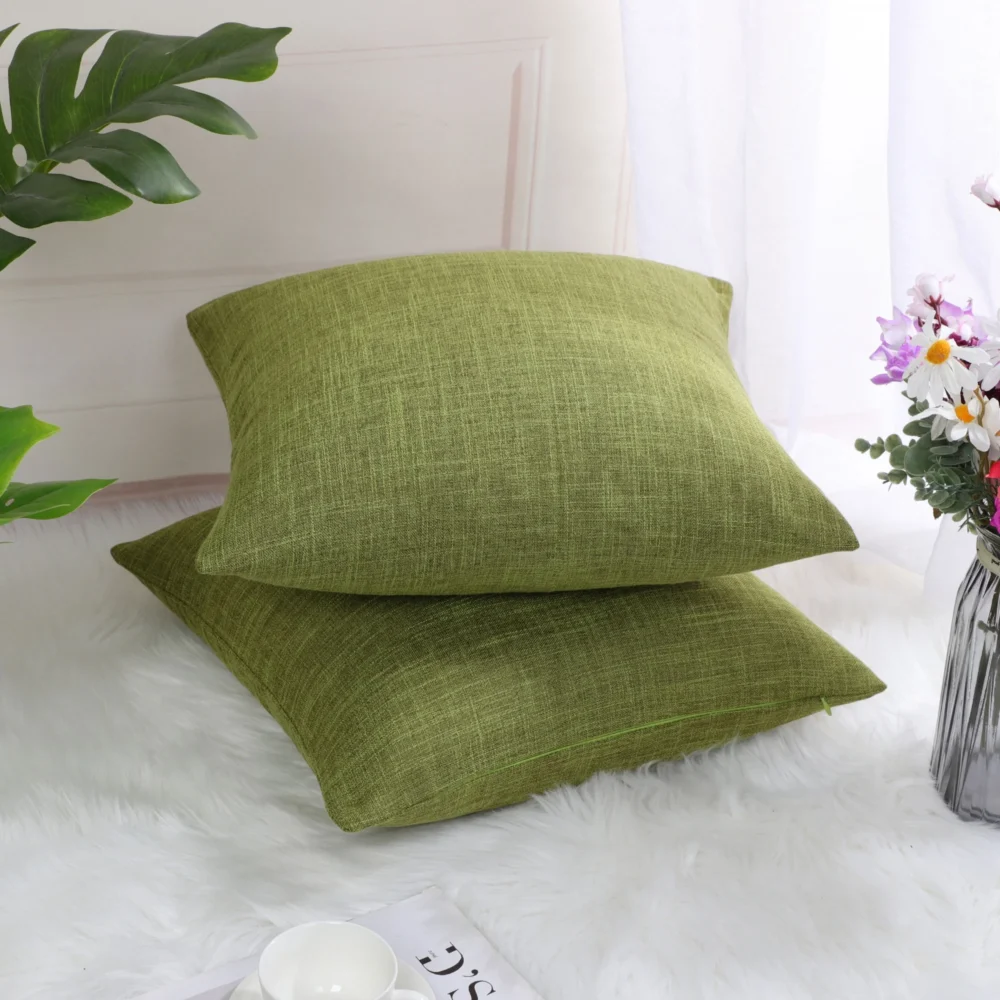 PiccoCasa 18" x 18" Cotton Linen Throw Pillowcases Set of 2, Green - Image 5