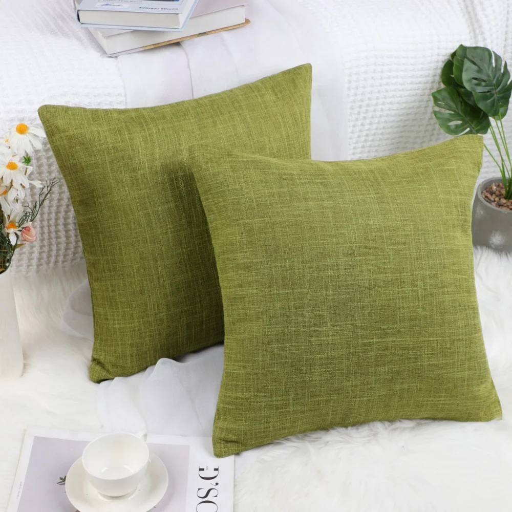 PiccoCasa 18" x 18" Cotton Linen Throw Pillowcases Set of 2, Green - Image 4