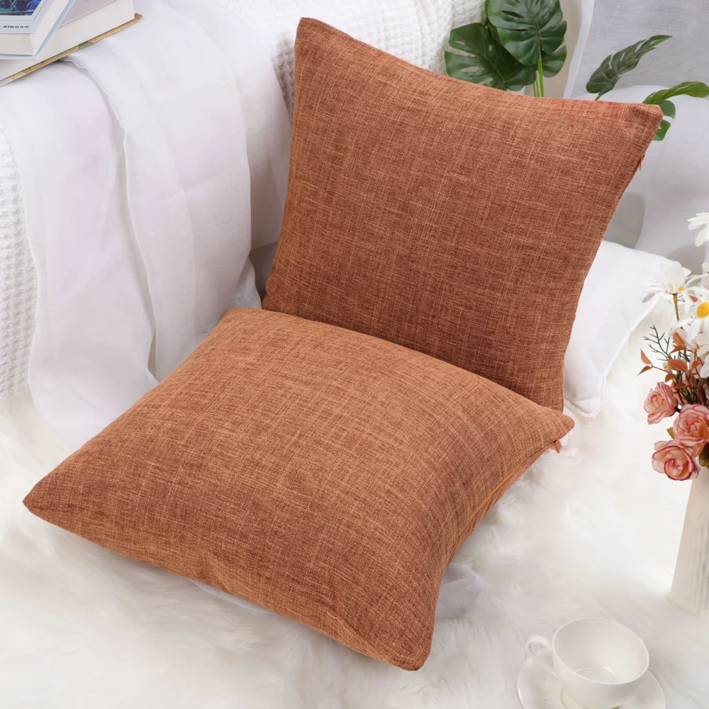 PiccoCasa Blank Cotton Linen Throw Pillow Covers 18"x18" Decor Cushion Covers Set of 2, Orange - Image 2
