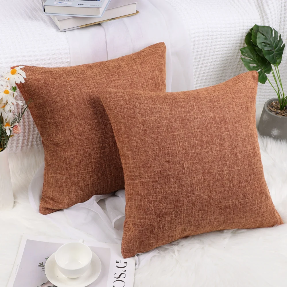 PiccoCasa Blank Cotton Linen Throw Pillow Covers 18"x18" Decor Cushion Covers Set of 2, Orange - Image 4