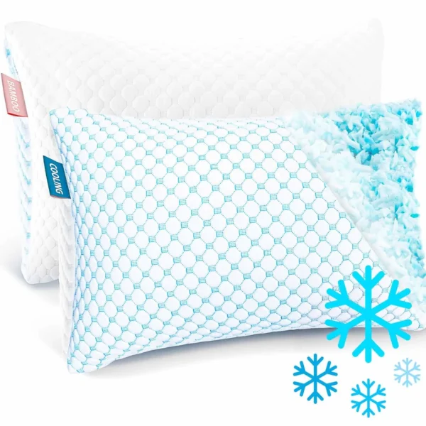 Virtu Temperature Queen Pillows Set of 2, Regulating and Adjustable Soft Memory Foam Cooling Bed Pillows Queen Size Pillows Set of 2, 20" X 30"