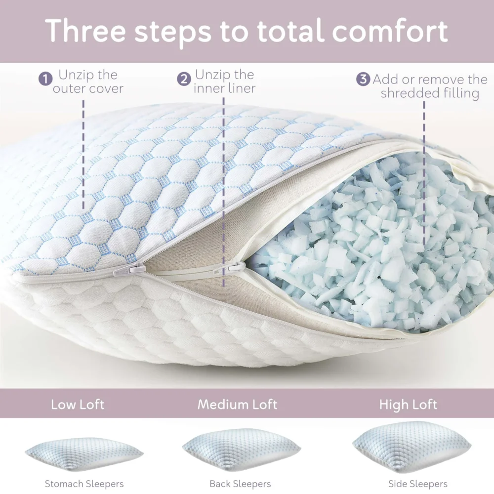 Virtu Temperature Queen Pillows Set of 2, Regulating and Adjustable Soft Memory Foam Cooling Bed Pillows Queen Size Pillows Set of 2, 20" X 30" - Image 2