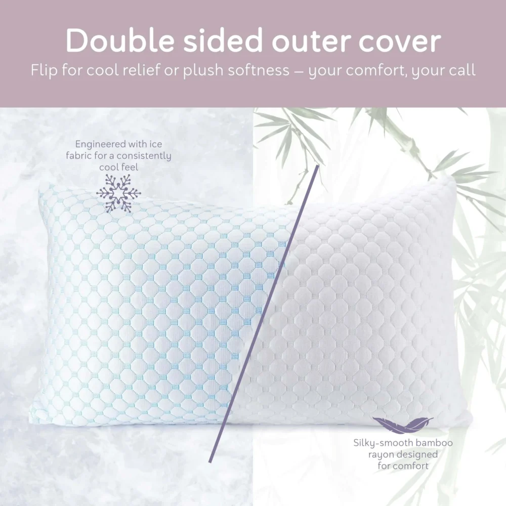 Virtu Temperature Queen Pillows Set of 2, Regulating and Adjustable Soft Memory Foam Cooling Bed Pillows Queen Size Pillows Set of 2, 20" X 30" - Image 4